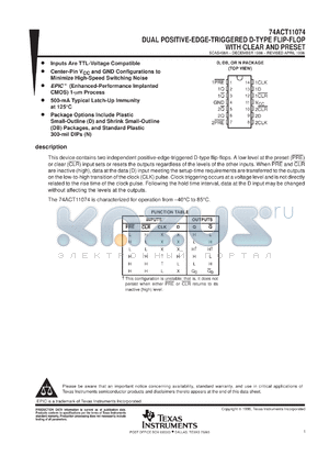 74ACT11074DR datasheet - DUAL POSITIVE-EDGE-TRIGGERED D-TYPE FLIP-FLOPS WITH CLEAR AND PRESET