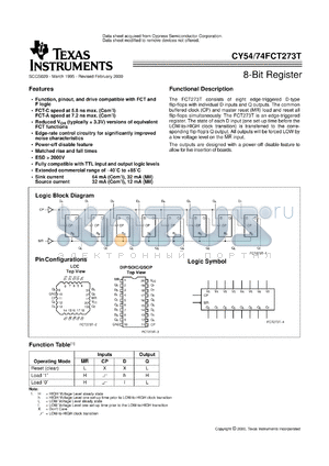 CY74FCT273CTQC datasheet - OCTAL D-TYPE FLIP-FLOPS WITH CLEAR
