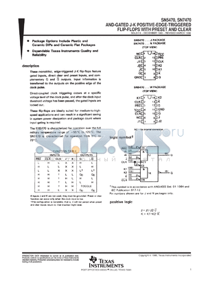 SNJ5470J datasheet - AND-GATED J-K POSITIVE-EDGE-TRIGGERED FLIP-FLOPS WITH PRESET AND CLEAR