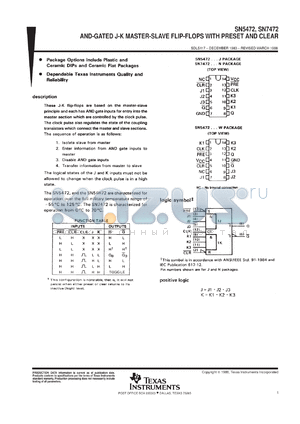 SNJ5472J datasheet - AND-GATED J-K MASTER-SLAVE FLIP-FLOPS WITH PRESET AND CLEAR