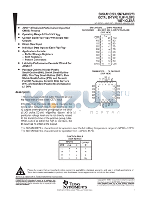 SN74AHC273DBLE datasheet - OCTAL D-TYPE FLIP-FLOPS WITH CLEAR