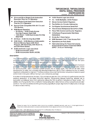 TMP320LC50KGDL40C datasheet - C50KGD,LC50KGD DSP KNOWN GOOD DIE
