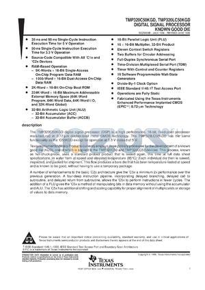 TMP320C50KGDL57C datasheet - KNOWN GOOD DIE(ONLY)