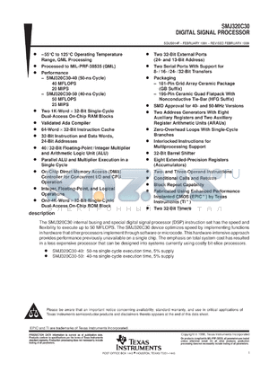 SM320C30TBM33 datasheet - DIGITAL SIGNAL PROCESSORS