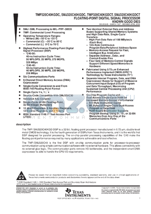 TMP320C40KGDL60C datasheet - FLOATING-POINT DIGITAL SIGNAL PROCESSORS  KGD