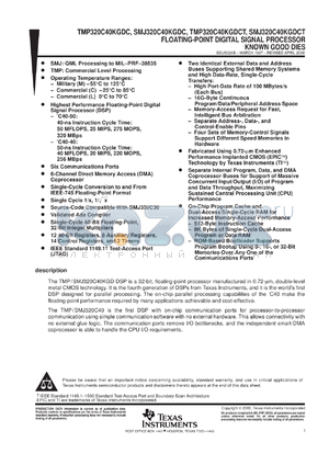 SMJ320C40KGDM40CT datasheet - FLOATING-POINT DIGITAL SIGNAL PROCESSORS, MILITARY KNOWN GOOD DIE