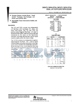 SN74LS73ADR datasheet - DUAL J-K FLIP-FLOPS WITH CLEAR