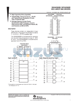 SN74AS808BN3 datasheet - HEX 2-INPUT AND DRIVERS