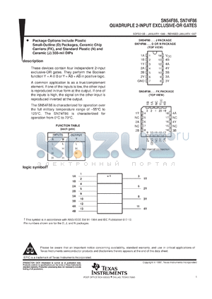 SN74F86DR datasheet - QUADRUPLE 2-INPUT EXCLUSIVE-OR GATES