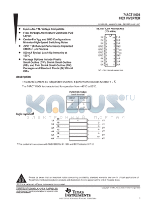 74ACT11004DWR datasheet - HEX INVERTERS