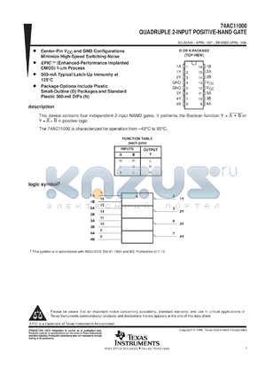 74AC11000DR datasheet - QUADRUPLE 2-INPUT POSITIVE-NAND GATES