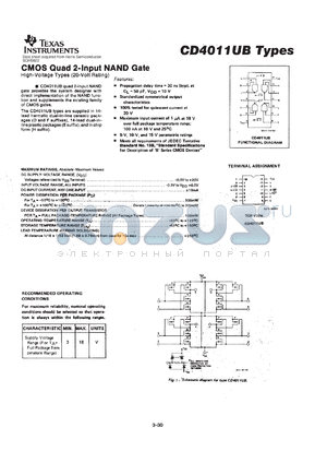 CD4011UBPWR datasheet - CMOS QUAD 2-INPUT NAND GATE