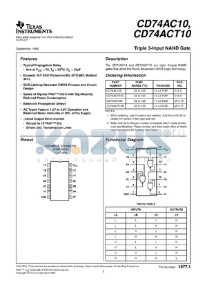 CD74ACT10M96 datasheet - TRIPLE 3-INPUT NAND GATES