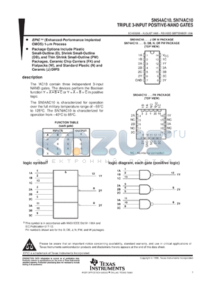 SNJ54AC10FK datasheet - TRIPLE 3-INPUT POSITIVE-NAND GATES