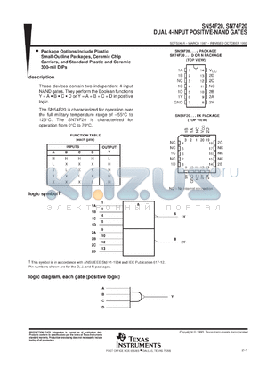 SN74F20DR datasheet - DUAL 4-INPUT POSITIVE-NAND GATES