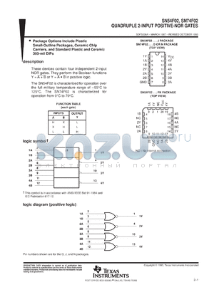 SNJ54F02FK datasheet - QUADRUPLE 2-INPUT POSITIVE-NOR GATES