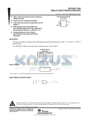 SN74AHCT1G02DBVR datasheet - SINGLE 2-INPUT POSITIVE-NOR GATE