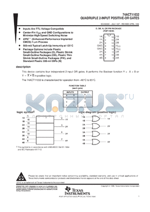 74ACT11032PWR datasheet - QUADRUPLE 2-INPUT POSITIVE-OR GATES