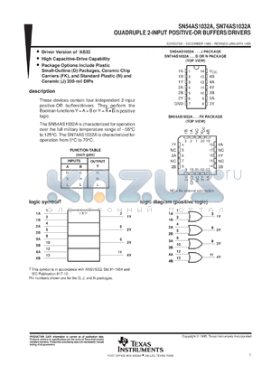 SN74AS1032ADR datasheet - QUADRUPLE 2-INPUT POSITIVE-OR BUFFERS/DRIVERS