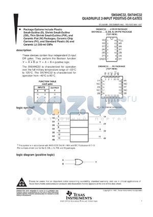 SN74HC32ADBR datasheet - QUADRUPLE 2-INPUT POSITIVE-OR GATES