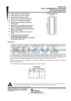 74ACT11373DBR datasheet - OCTAL TRANSPARENT D-TYPE LATCHES WITH 3-STATE OUTPUTS