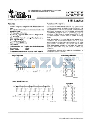 CY74FCT2373CTQC datasheet - OCTAL D-TYPE TRANSPARENT LATCHES WITH 3-STATE OUTPUTS AND SERIES DAMPING RESISTORS