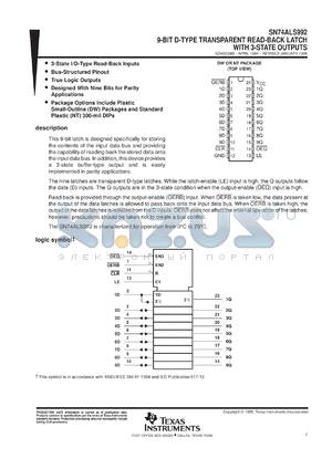 SN74ALS992DWR datasheet - 9-BIT D-TYPE TRANSPARENT READ-BACK LATCHES WITH 3-STATE OUTPUTS