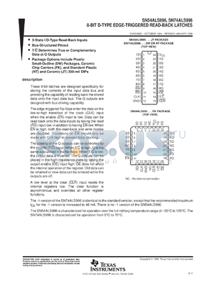 SN74ALS996NT3 datasheet - OCTAL D-TYPE EDGE-TRIGGERED READ-BACK LATCHES