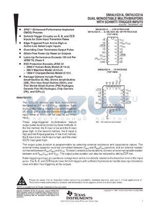 SN74LV221ANS datasheet - DUAL MONOSTABLE MULTIVIBRATORS