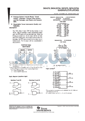 SNJ54LS279AFK datasheet - QUADRUPLE S(/)-R(/) LATCHES