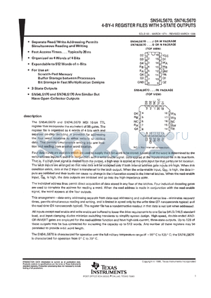 SN74LS670N3 datasheet - 4-BY-4 REGISTER FILES WITH 3-STATE OUTPUTS