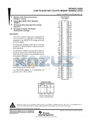 SN74HSTL162822DGGR datasheet - 14-BIT TO 28-BIT HSTL-TO-LVTTL MEMORY ADDRESS LATCH