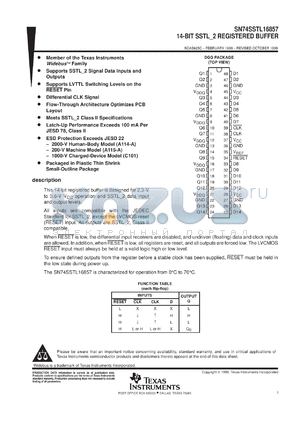 SN74SSTL16857DGGR datasheet - 14-BIT SSTL_2 REGISTERED BUFFER