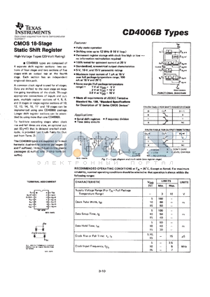 CD4006BE datasheet - CMOS 18-STAGE STATIC SHIFT REGISTER