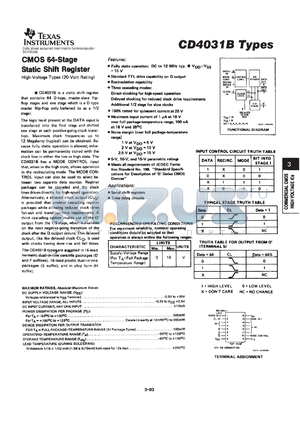 CD4031BE datasheet - CMOS 64-STAGE STATIC SHIFT REGISTER