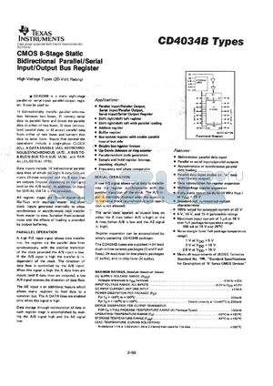 CD4034BE datasheet - CMOS 8-STAGE STATIC BIDIRECTIONAL PARALLEL/SERIAL INPUT/OUTPUT BUS REGISTER