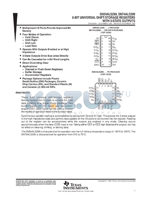 SNJ54ALS299FK datasheet - 8-BIT UNIVERSAL SHIFT/STORAGE REGISTERS WITH 3-STATE OUTPUTS