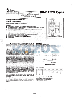 CD40117BE datasheet - PROGRAMMABLE DUAL 4-BIT TERMINATOR