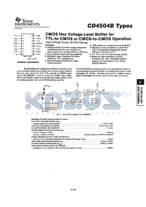 CD4504BNSR datasheet - CMOS HEX VOLTAGE-LEVEL SHIFTER FOR TTL-TO-CMOS OR CMOS-TO-CMOS OPERATION