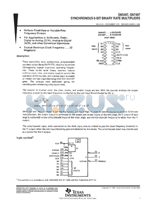 SNJ5497J datasheet - SYNCHRONOUS 6-BIT BINARY RATE MULTIPLIERS