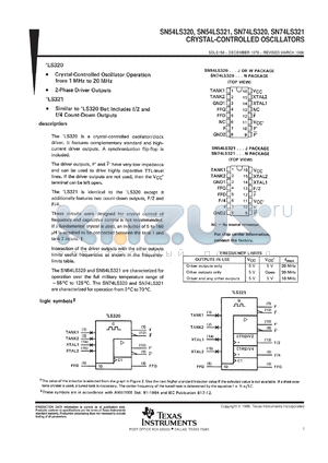 SN74LS321N3 datasheet - CRYSTAL-CONTROLLED OSCILLATOR