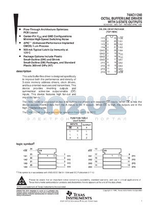 74AC11240DWR datasheet - OCTAL BUFFERS/DRIVERS