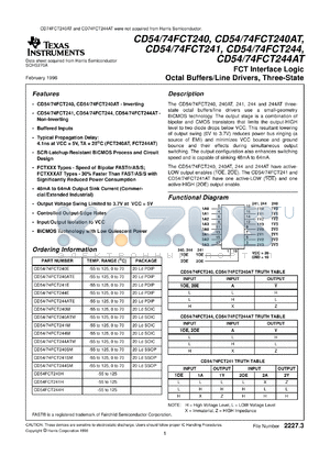 CD74FCT240M96 datasheet - BICMOS FCT INTERFACE LOGIC OCTAL INVERTING BUFFERS/LINE DRIVERS WITH 3-STATE OUTPUTS