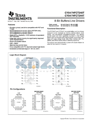 CY74FCT240ATQC datasheet - OCTAL BUFFERS/DRIVERS WITH 3-STATE OUTPUTS