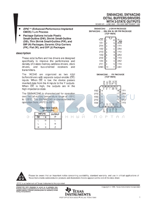 SN74AC240PWLE datasheet - OCTAL BUFFERS/DRIVERS WITH 3-STATE OUTPUTS