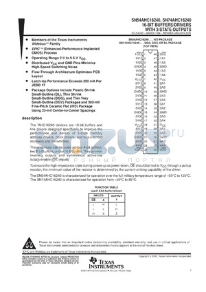 SN74AHC16240DLR datasheet - 16-BIT BUFFERS/DRIVERS WITH 3-STATE OUTPUTS