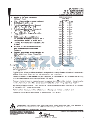 SN74LVCH16240ADGGR datasheet - 16-BIT BUFFER/DRIVER WITH 3-STATE OUTPUTS