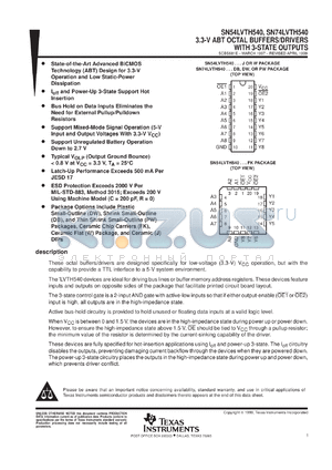 SN74LVTH540DBR datasheet - 3.3V ABT OCTAL BUFFERS/DRIVERS WITH 3-STATE OUTPUTS