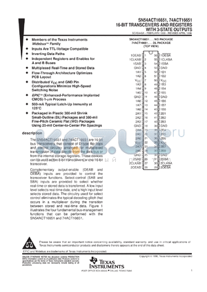 74ACT16651DLR datasheet - 16-BIT TRANSCEIVERS AND REGISTERS WITH 3-STATE OUTPUTS