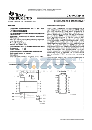 CY74FCT2543TQC datasheet - OCTAL REGISTERED TRANSCEIVERS WITH 3-STATE OUTPUTS AND SERIES DAMPING RESISTORS